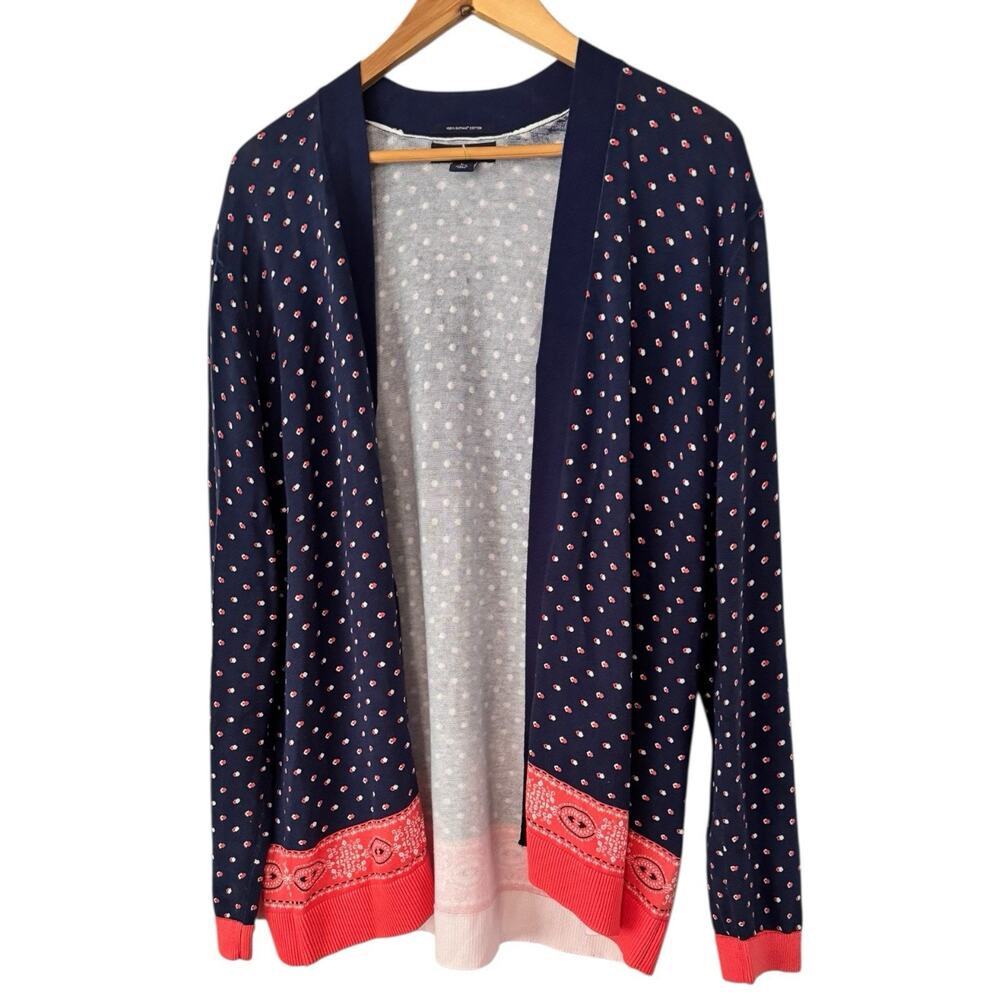 Lands End 100% Supima Cotton Geo Bandana Print Cardigan Sweater Women’s Large